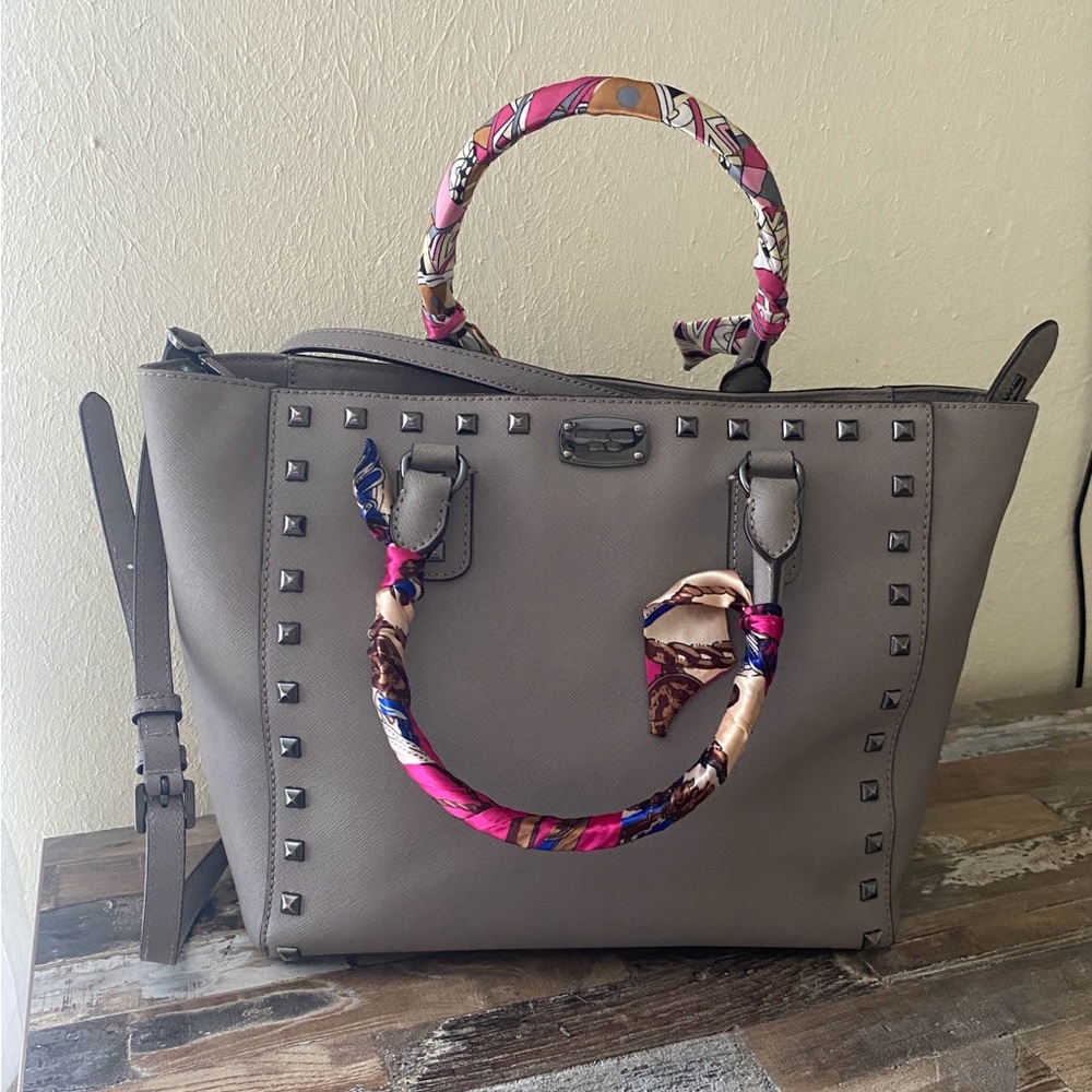 Michael Kors Gray Studded Women's Bag with Colorful Handle